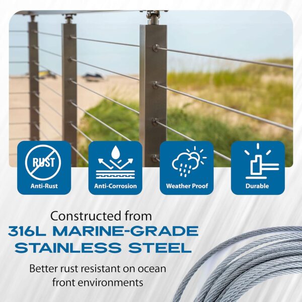 316L Stainless Steel Wire Rope - 300ft - 3/16 Stainless Steel Cable Railing - Image 9